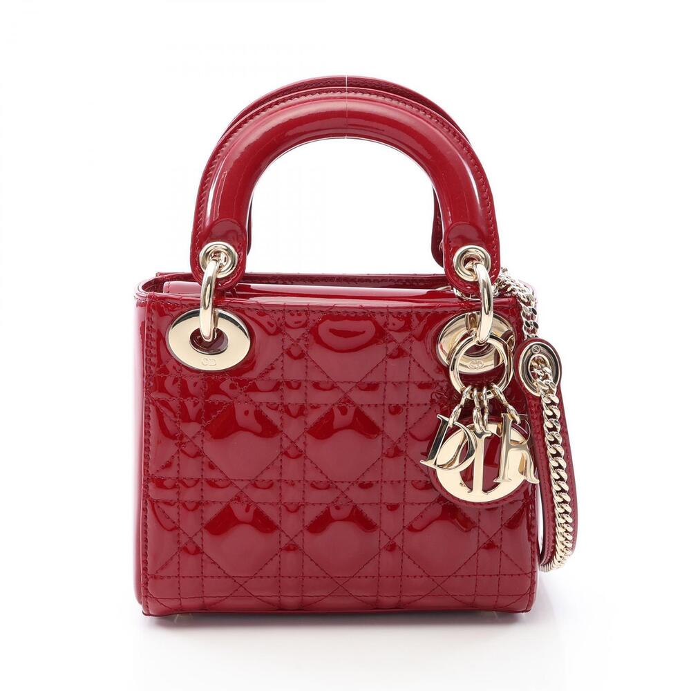 Christian Dior Lady Cannage Handbag Leather Red